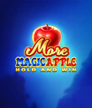 На изображении игрового автомата More Magic Apple от 3 Oaks Gaming, показывающего сказочную атмосферу с персонажами из сказки, включая замки, магические яблоки и любимых сказочных героев. В центре виден логотип игры More Magic Apple, сопровождаемый яркими и привлекательными графическими элементами, формирующими атмосферу чудес и волшебства.